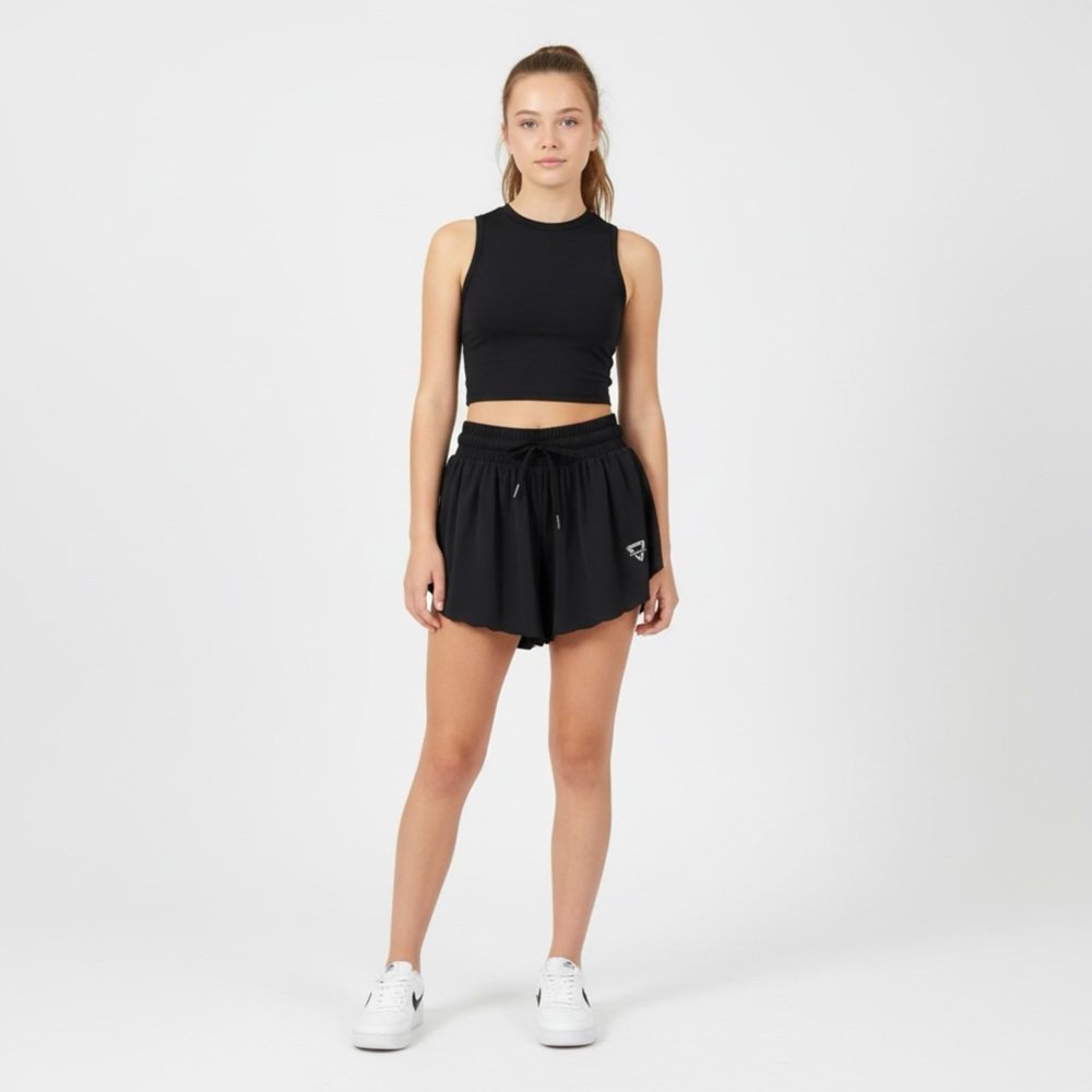 🔳 Luogongzi Black Pleated Flowy Athletic Shorts~Women’s Sm~Drawstring @ Waist - Picture 10 of 10